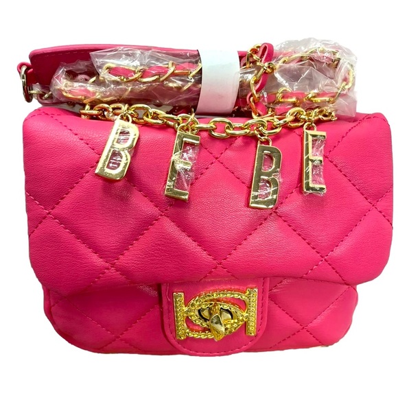 Bebe Wyatt Quilted Chain Shoulder Bag Hot Pink Y2K 90’s NWT Stylish - Picture 1 of 9